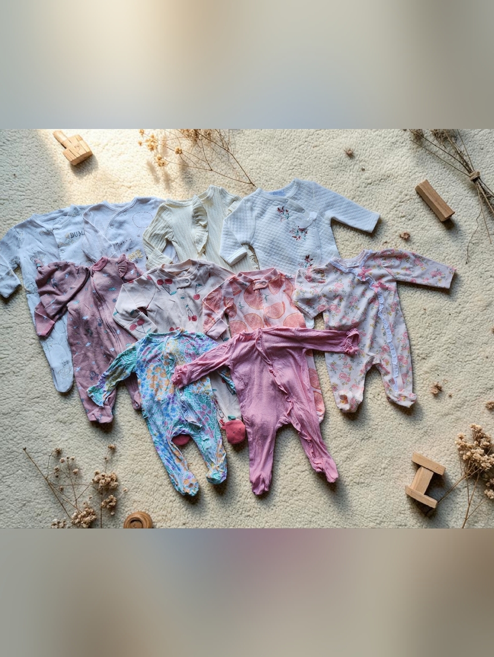 Babygirl 10 Sleepers Bundle One-Piece Sets /Soft Floral 0-3m